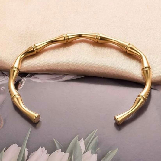 Minimalist Gold Bamboo-Inspired Open Cuff Bracelet