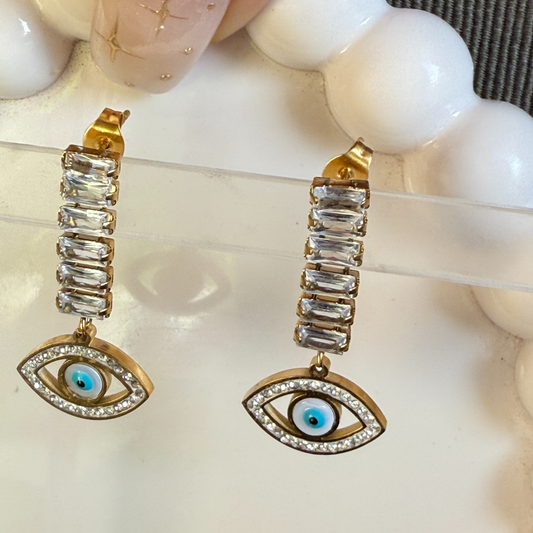 Women Dangle long Drop Cartilage Small Evil Eye Dangling Earrings