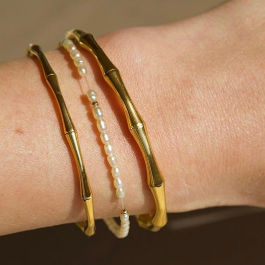 Minimalist Gold Bamboo-Inspired Open Cuff Bracelet