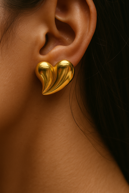 Polished Golden Heart Stud Earrings