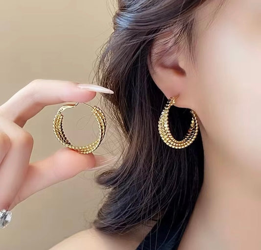Textured Triple-Band Gold Hoop Earrings