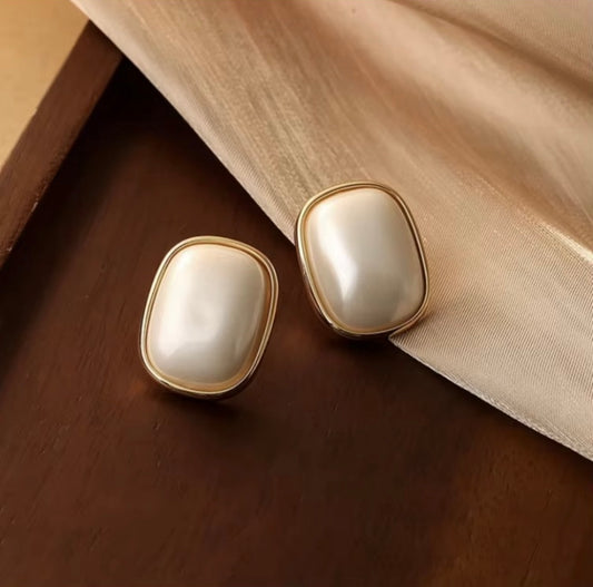 Elegant Gold-Framed Pearl Stud Earrings