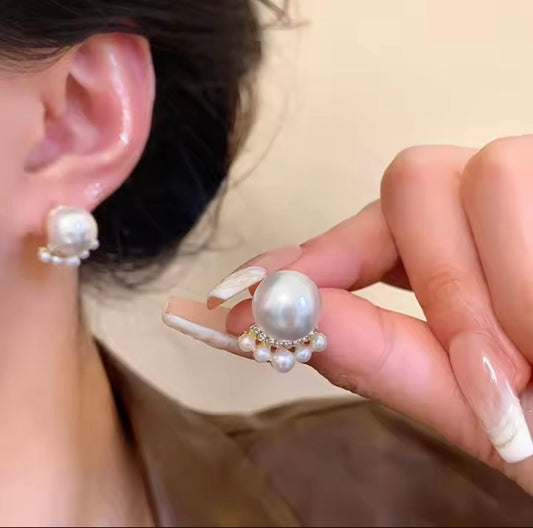 Regal Pearl & Pave Accent Stud Earrings