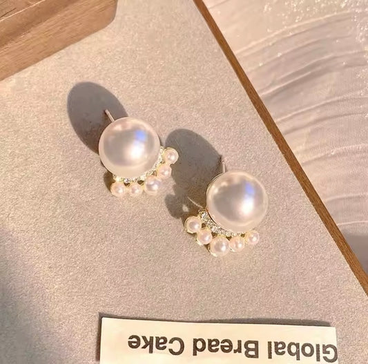 Regal Pearl & Pave Accent Stud Earrings
