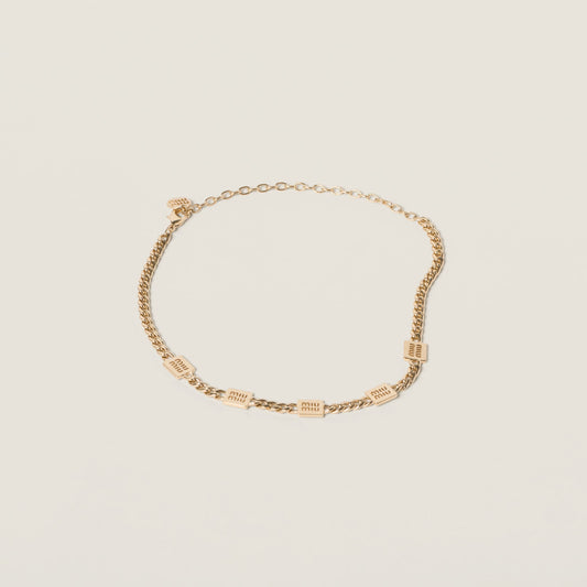 Golden Miu Miu Emblem Chain Necklace