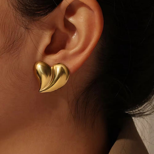 Polished Golden Heart Stud Earrings