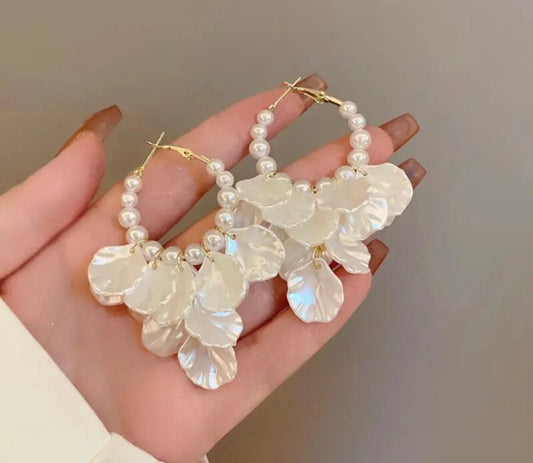 Pearl Petal Hoop Earrings