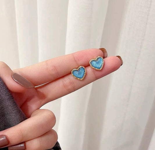 Sparkling Blue Heart Stud Earrings