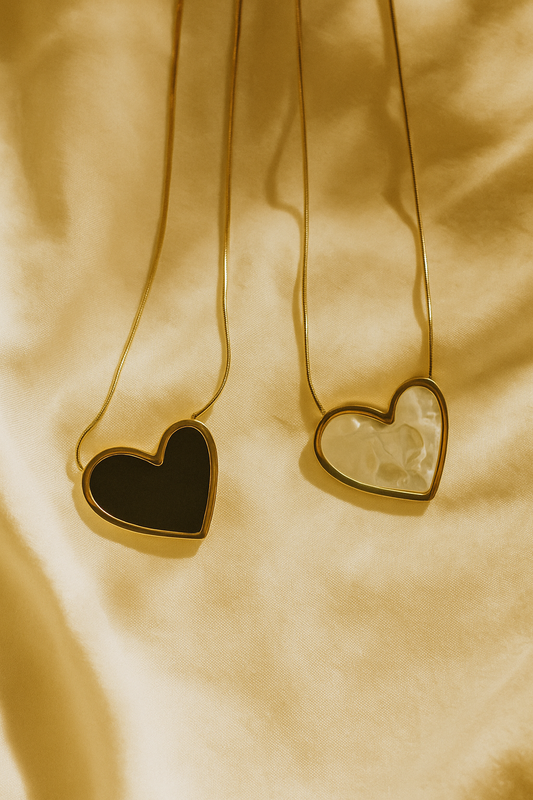 Heart Pendant Necklace in Black & Pearl Variants