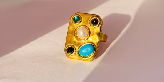 Turquoise gem cocktail anti tarnish ring