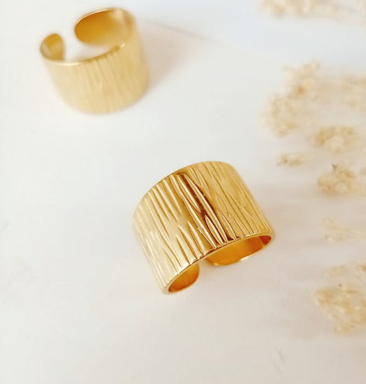 Textured gold toned wide ring