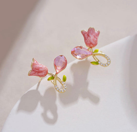 Blush Blossom Tulip Stud Earrings