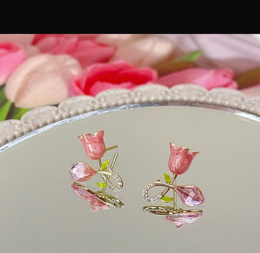 Blush Blossom Tulip Stud Earrings