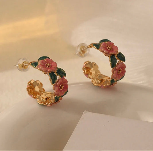 Vintage Bloom Floral Hoop Earrings