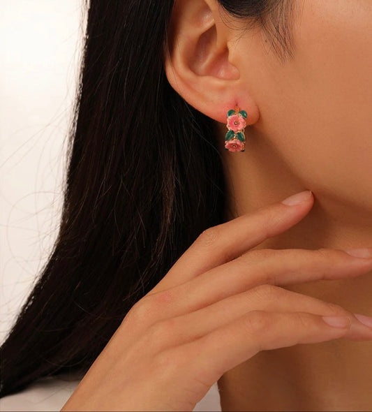 Vintage Bloom Floral Hoop Earrings