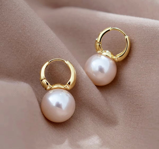 Classic Gold-Plated Pearl Drop Hoops