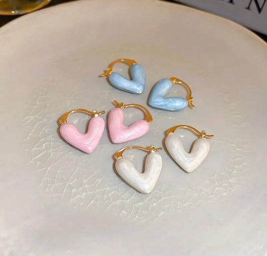 Minimal Enamelled heart hoop earrings