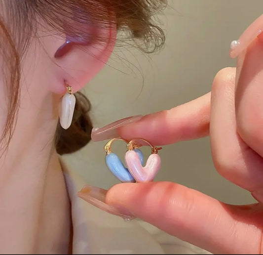 Minimal Enamelled heart hoop earrings
