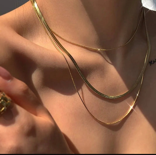 Triple Layered Gold Snake Chain Necklace
