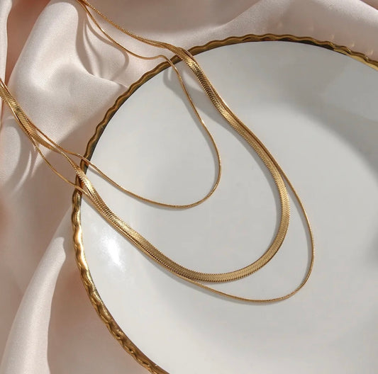 Triple Layered Gold Snake Chain Necklace