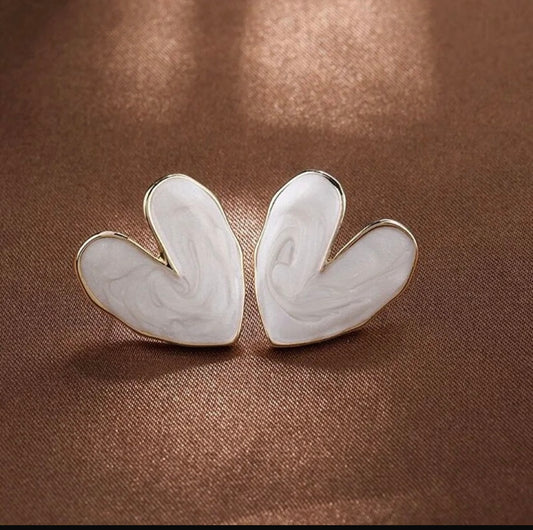 White Swirl Heart Studs