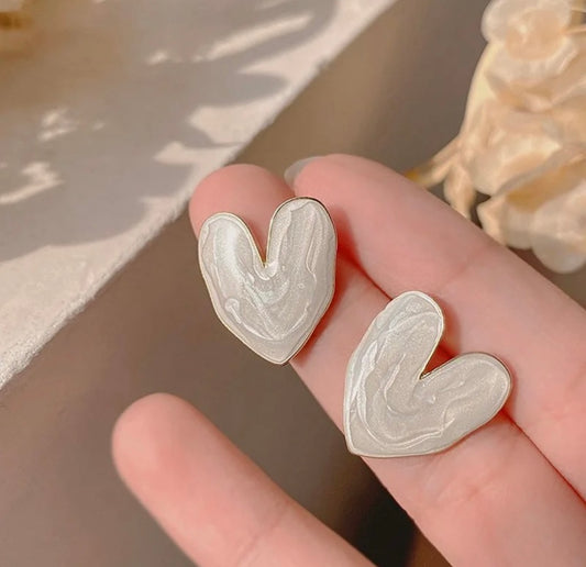 White Swirl Heart Studs