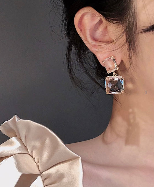 Sparkling Squared Gemstone Drop Earrings