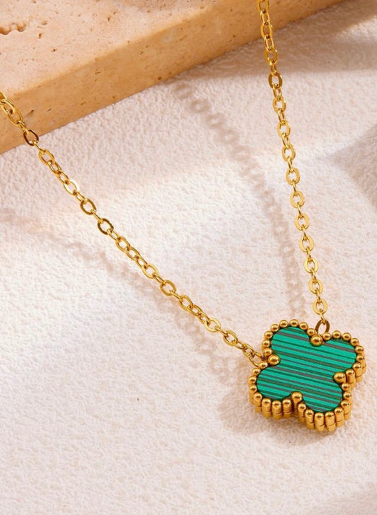 18k Gold-Plated Malachite Clover Pendant Necklace