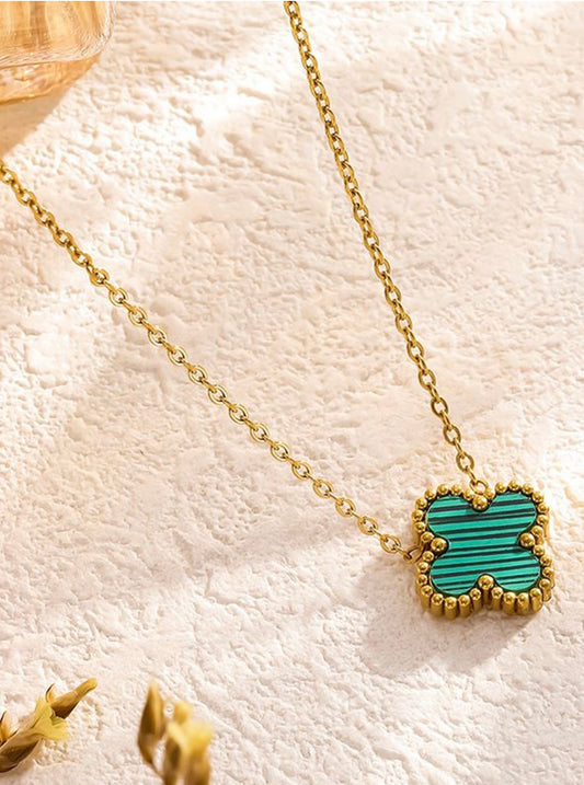 18k Gold-Plated Malachite Clover Pendant Necklace