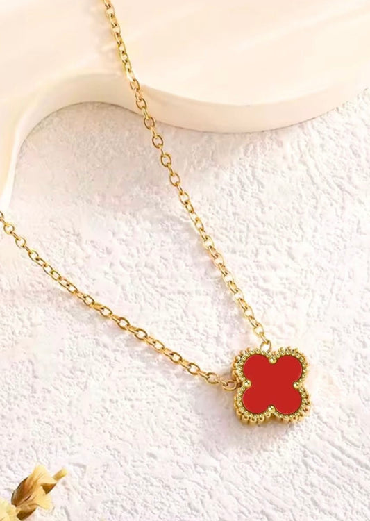 18k Gold-Plated Red Clover Pendant Necklace