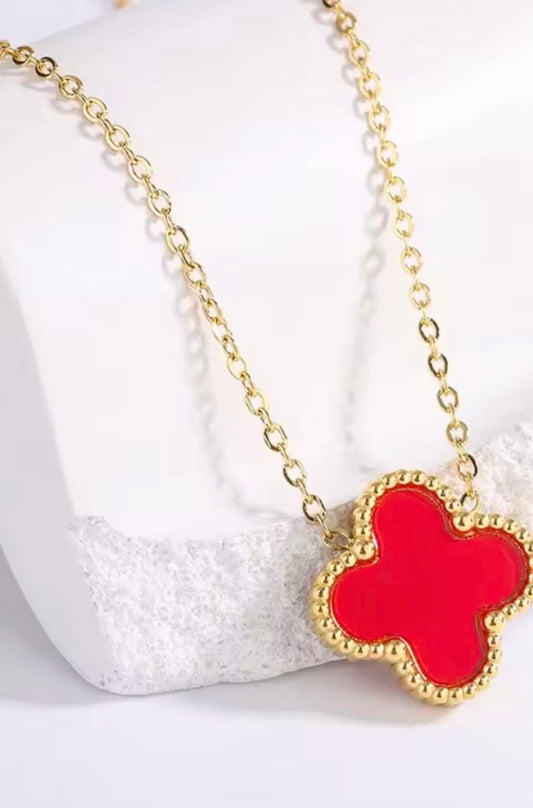 18k Gold-Plated Red Clover Pendant Necklace