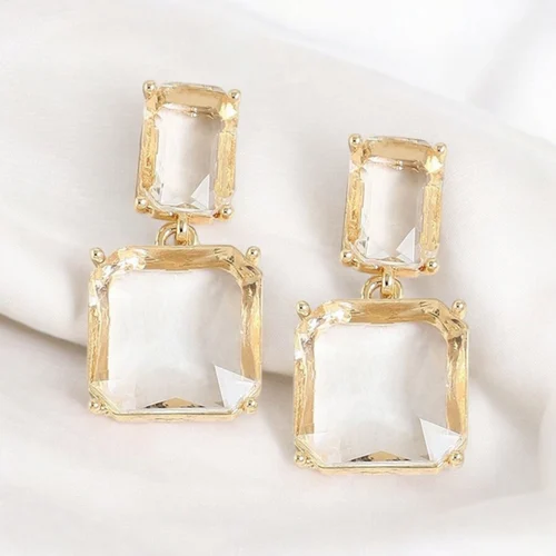 Sparkling Squared Gemstone Drop Earrings