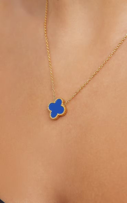 18k-Gold Plated Blue Clover Necklace