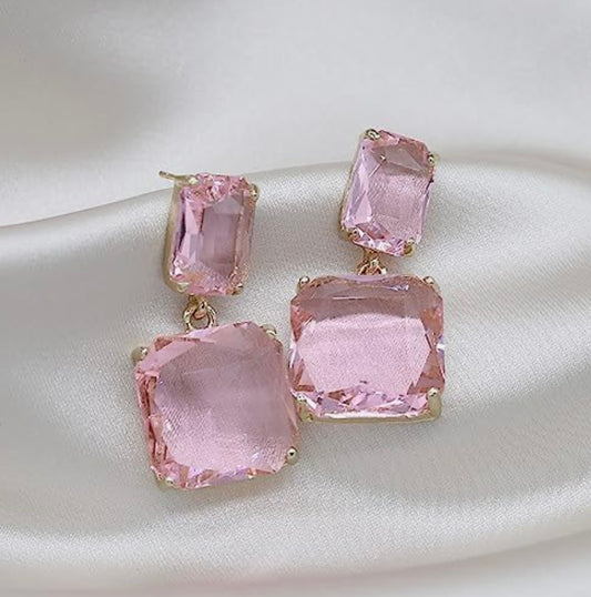 Pink crystal drop earrings
