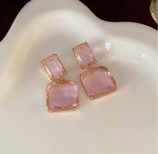 Pink crystal drop earrings