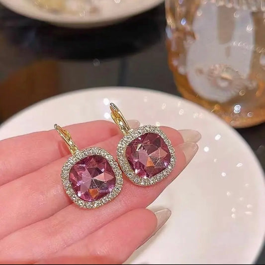 Glamorous Pink Cushion-Cut Drop Earrings