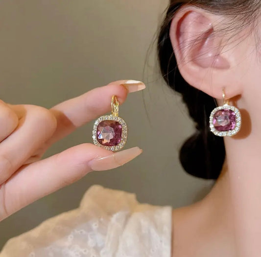 Glamorous Pink Cushion-Cut Drop Earrings
