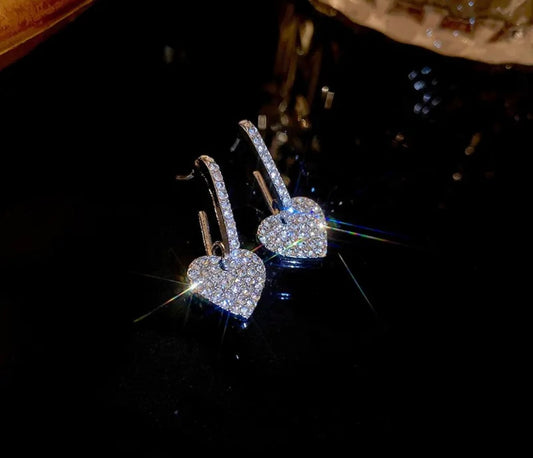 Sparkling Heart Drop Earrings