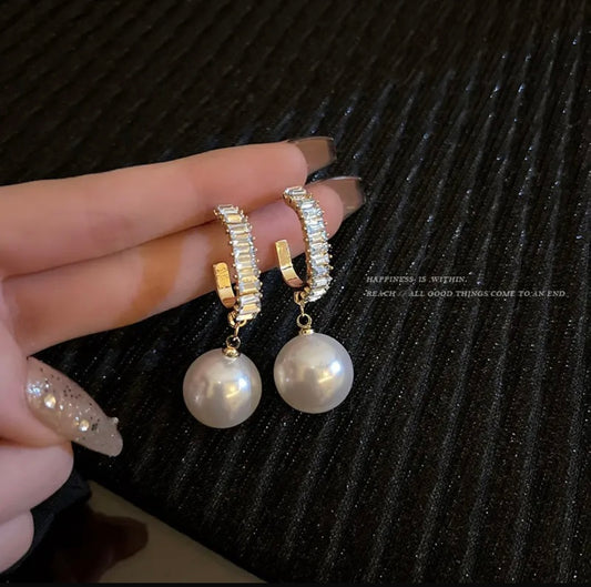 Classic Pearl Drop Earrings with Crystal Accents