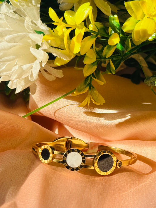 Modern Gold & Enamel Disc Cuff Bracelet