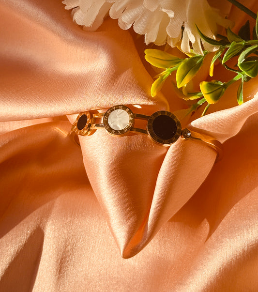 Modern Gold & Enamel Disc Cuff Bracelet