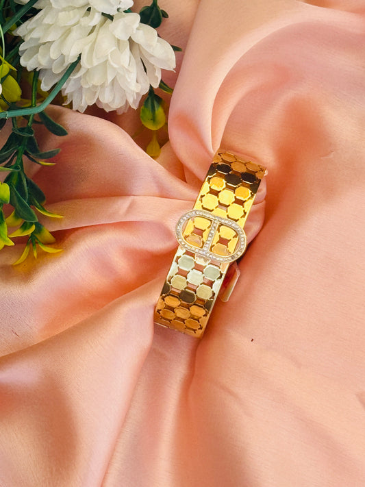 Unique Gold Honeycomb Bracelet with Crystal Clasp