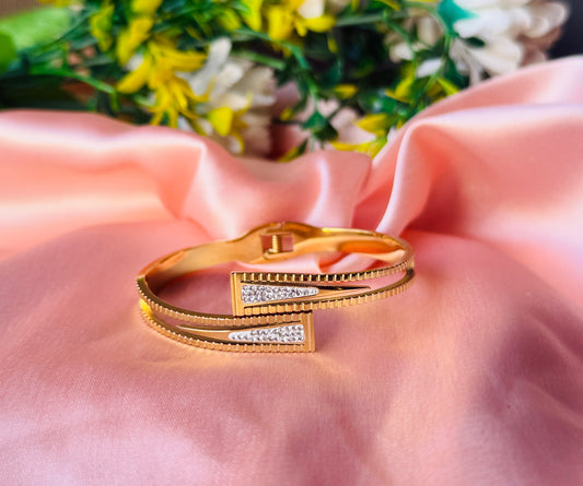 Statement Gold Hexagon Link Bracelet with Embellished Buckle