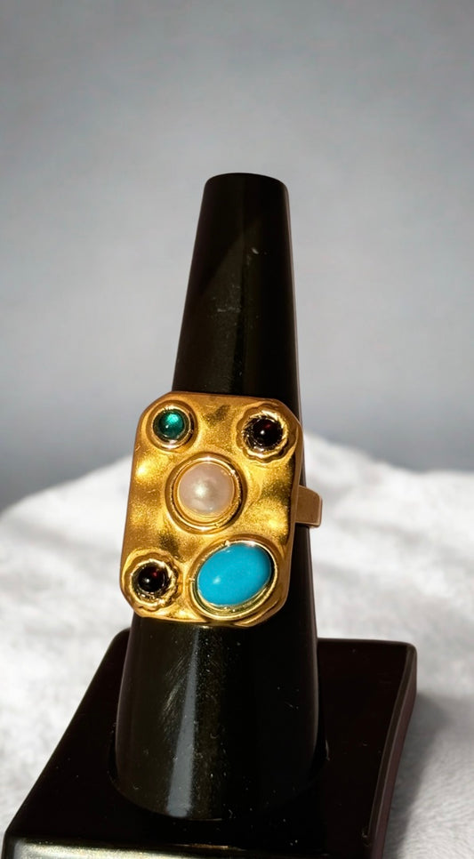Turquoise gem cocktail anti tarnish ring