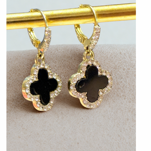 Midnight Clover Drop Earrings
