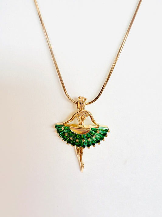 Golden Ballerina Necklace With Emerald Accents