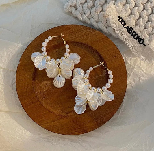 Pearl Petal Hoop Earrings