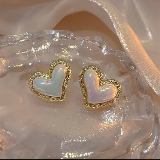 Iridescent Heart Stud Earrings