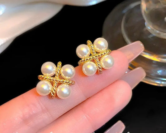 Classic Pearl Cluster Stud Earrings