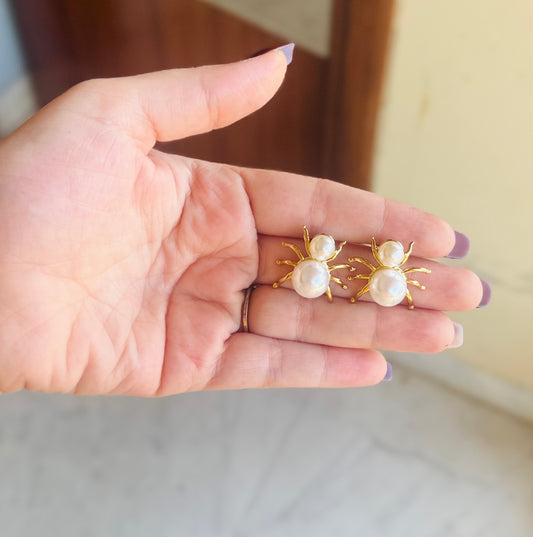 Gold & Pearl Spider Stud Earring